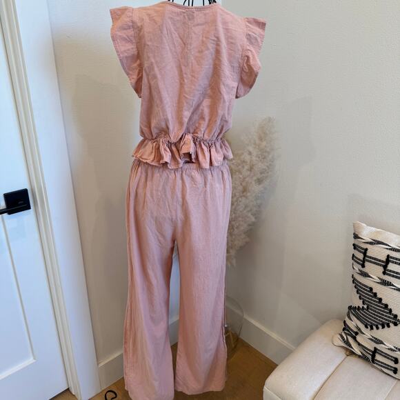 Fancyinn 2-Piece Summer Set | Pink Ruffle Crop Top & Side Slit Wide Leg Pants-M - Picture 5 of 10